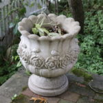 Heavy Cement Planter With Floral Detail Around Center
