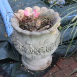 Heavy Cement Planter With Floral Detail Around Center