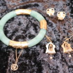 2 Pairs Of 14KT Gold Earrings With Stunning Gold And Jade Bracelet With Asian Charm