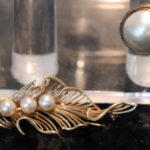 14KT Gold Leaf Pin With Pearl Large Pearl Gold Ring