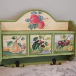 Decorative Painted Fruit Tree Wall Shelf With Drawers And Hooks