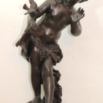 Bronze Girl With Bird & Letter Statue – Signed Aug. Moreau