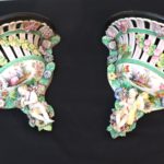 Pair Of Vintage Hand Painted Porcelain Wall Brackets/Shelves