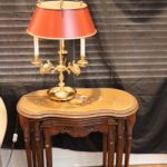 Vintage Hand Painted Louis XVI Style-Three Nesting Tables And Brass Desk Lamp