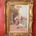 Vintage Oil On Canvas Painting “A Venetian Water Carrier” Signed Trevor Haddon, R.B.A. In Original
