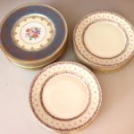 Set Of 12 Vintage Floral Bands With Detail Lattice Work Dinner Plates