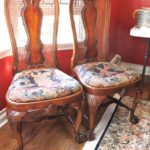 Pair Of Vintage Chippendale Partially Caned Back With Needlepoint Seat