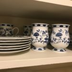 6 Blue And White Country China Dessert Plates With Matching Mugs