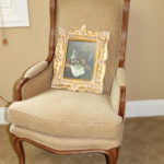 Vintage Still Life, Oil On Canvas Painting In Gilded Frame With Upholstered Occasional Armchair
