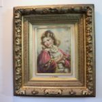 Vintage Van Swan- Girl With Kitten Oil On Canvas Painting In Gilded Carved Wooden Frame
