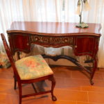 Vintage Chippendale Style Chair & Louis XV Style Writing Console Desk With Tulip Table Lamp