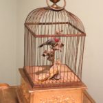 Antique Style Brass And Gilded Wood Bird Cage Music Box