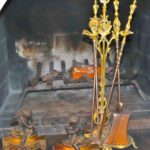 Vintage Bronze Fireplace Tool Set & Pair Of Bronze Cherub Chenets