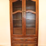 French Country Wood Armoire With Basket Carving & Brass Handles