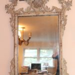 Vintage Rococo White Distressed Finish Carved Wood Wall Mirror