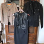 Cynthia Stefe Cardigan Sweater, Miu Miu Black Denim Blazer & Raqul Leather And Fabric Sleeveless Dress
