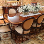 Exquisite ARDLEY HALL Banded Mahogany Expandable Dining Table With 8 Louis XVI Style Dining