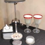 Adjustable Marble Topped Pedestal Accent Table With Assorted Decorative Accessories