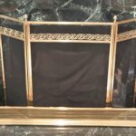 Folding Brass Fireplace Screen With Brass Fender, Both With Filigree Detail