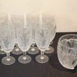 Set Of 11 RALPH LAUREN Crystal “Herringbone” Water Goblets & Waterford Crystal Ice Bucket