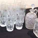 Set Of 13 Highball Cut Crystal Glasses With 2 Cut Crystal Decanters