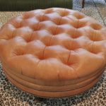 Custom Made The Charles Stewart Company Round Tufted Leather Ottoman