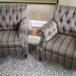 Pair Of Custom Made The Charles Stewart Company Tufted Roll Arm Chairs