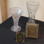 Pair Of Cut Crystal Vases With Bronzed Color Embellished Picture Frames