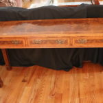 Quality Yorkshire House Walnut Burl Inlay Wood Console Table With 3 Drawers