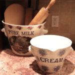 Large English Ceramic Pure Milk & Cream Pails And Wooden Kitchen Utensils