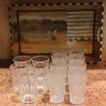 Large MacKenzie Childs Style Wooden Tray & Assorted Glassware