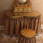 Gold Leaf Painted French Style Kidney Shaped Vanity With Mirror Stand & Stool