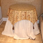 Decorators Round Table With Glass Top And Silk & Lace Tablecloth Overlays