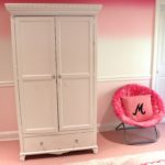 White Painted Armoire & Pink Faux Fur Hang Out Folding Chair
