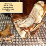 Vintage Handcrafted Live Tree Trunk Armchair & Ottoman With Natural Sheepskin Cushion
