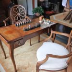 Vintage High-Quality Knob Creek Inlay Wood Game Table With Pair Of Armchairs