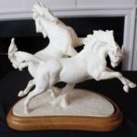 Royal Worcester “Galloping Horses” #3466 Signed Doris Lindner In Wooden Stand