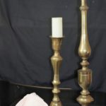 Pair Of Brass Candlesticks With Unique Large Scale Shells & Natural Brain Coral