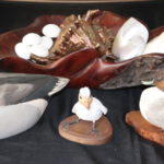 Highly Detailed Signed Hand Carved & Painted Fowl With Carved Root Bowl With Unique Shells