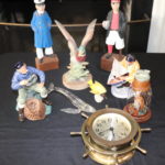 Seth Thomas Brass Ship Wheel Clock And Nautical Accessories