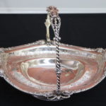 Antique Marked Repousse English Sterling Silver Handled Basket With Engraved Detailing & Handle