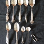 Set Of 6 Sterling Silver Travel Spoons & Wishbone And 4 Pc Not Sterling 141 Grams Sterling