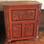 Amazing Vintage Chinese Hand Carved Teak Liquor Cabinet With Traditional Palace Garden Motif