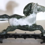 Two Tone Carved Spinach Jade Horse On Stand