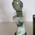 Beautiful Carved Jade Bird On Branch With Shades Of Green On Small Stand