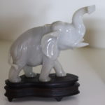 Light Grey Jade Elephant With Tusk In Upright Position
