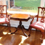Vintage Mahogany Leather Top Side Table With Carved Chippendale Style Chairs With Claw Feet