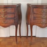 Pair Of Vintage Burl Wood Top Bombay Chests With Drawers And Brass Detail