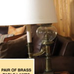 Pair Of Heavy Brass Oil Style Lamps With Shades