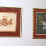 Framed Asian Pictures Includes Painting On Silk Thread & Rubbed Art Sketch In Gold Bamboo Style Frames